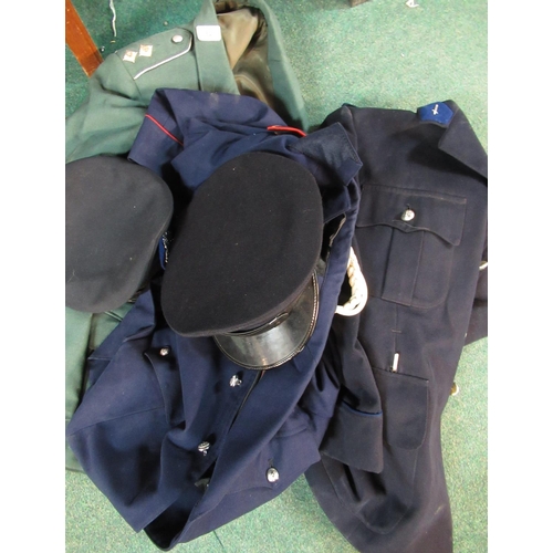 62 - West German police tunic, two Belgium tunics with peaked caps