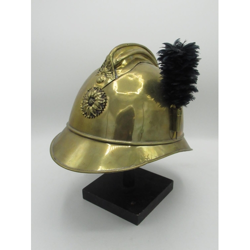 1 - WWI period French fire helmet with side feather hackle (lacking liner)