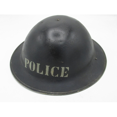 4 - British WWII period police constable steel helmet with liner and chinstrap