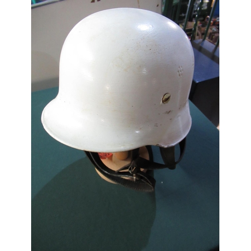 7 - German post WWII volunteer fireman non conductible aluminium helmet with white painted finish, compl... 