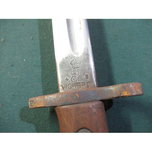 121 - 1907 British bayonet stamped with crown GR1907 Vicars complete with sheath, and various stamped mark... 