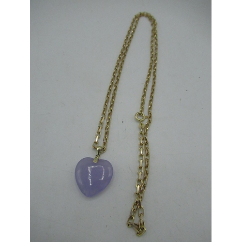 14 - 9ct gold cable chain necklace with heart shaped pendant with spring ring clasp L70cm, gross 18.5g