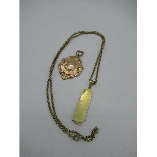 23 - 9ct gold belcher chain necklace with lobster claw clasp and drop pendant (AF) L53cm 7.4g and a 9ct g... 
