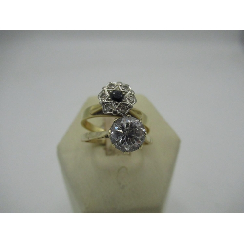 3 - C20th 18ct gold cluster ring Size N, gross 3.3g and C20th 9ct gold CZ solitaire ring Size O 1/2, gro... 