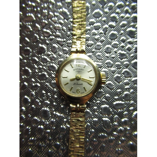 37 - Rotary ladies wrist watch hallmarked 9ct gold case on bark effect bracelet with snap on back. Rotary... 