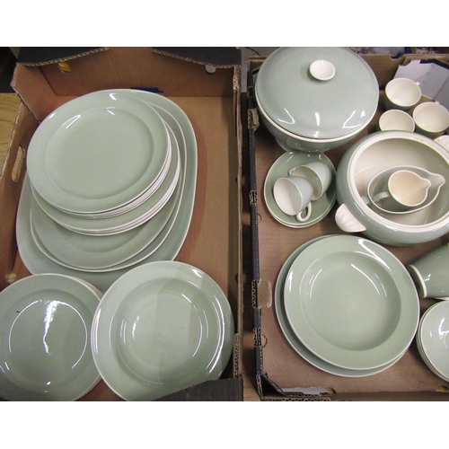 66 - Comprehensive Poole pottery green glazed coffee and dinner service comprising tureens, plates etc (2... 