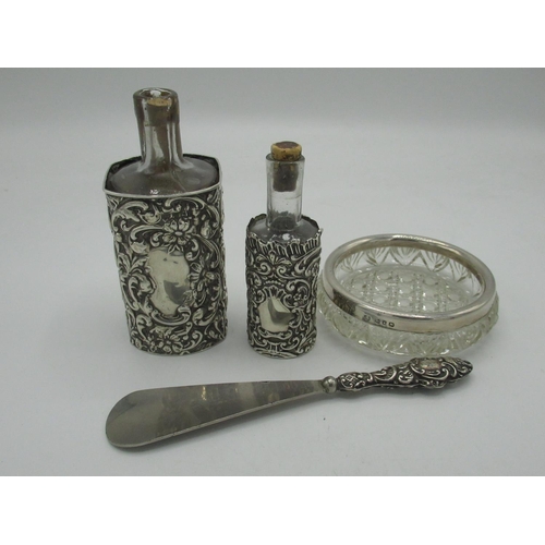 81 - Edw.VII repousse silver bottle coaster, William Neale Birmingham, 1905, a smaller Edward VII bottle ... 