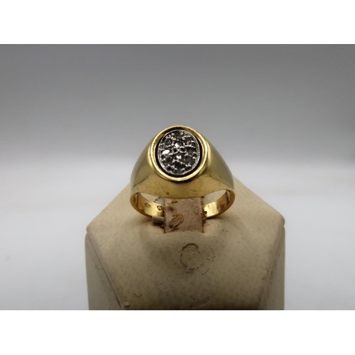 102 - 18ct gold signet ring set with multiple small diamonds size N 6.6g