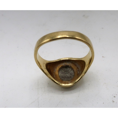 102 - 18ct gold signet ring set with multiple small diamonds size N 6.6g
