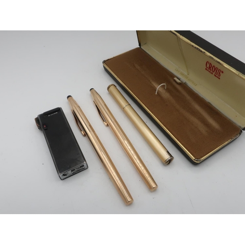 124 - Cross 14ct gold rolled fountain pen and roller ball writing set in original box, electronic pipe lig... 