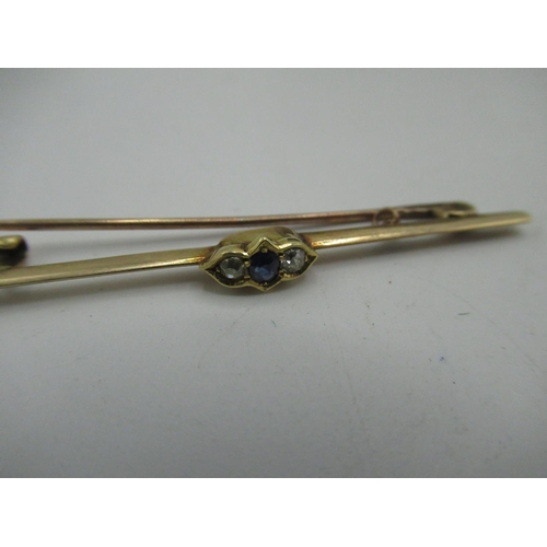 130 - Edwardian 15ct gold bar brooch set with sapphire and diamonds, another Edwardian 18ct gold bar brooc... 