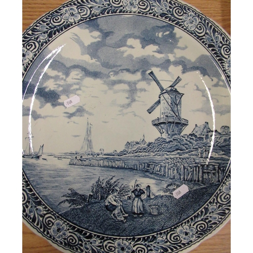 146 - Delftware charger decorated with canal scene with windmill D39cm, and a collection of various Wedgwo... 