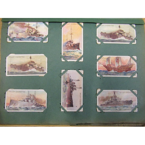 150 - Album containing cigarette cards including war ships, Player Cigarette Cards, small collection of la... 