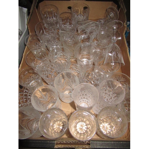 168 - Four heavy lead whisky tumblers, other lead crystal including: water jugs, ice bucket and other glas... 