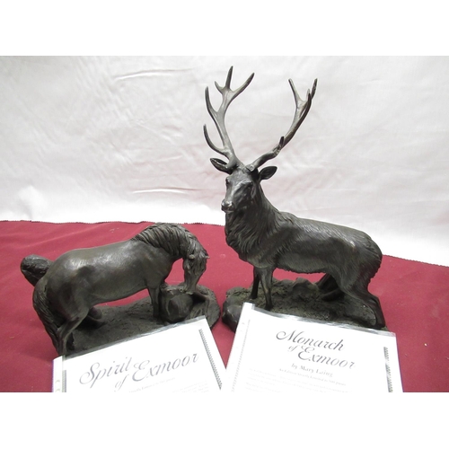 176 - Mary Ling 'Spirit of Exmoor' limited edition bronzed sculpture of a stag no:46 (AF) and another bron... 