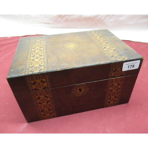 178 - Victorian mahogany jewellery box with inlay, lacking interior W27cm x D20cm x H14cm