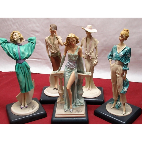 184 - Set of five Italian female figures in resin on plinths H26cm