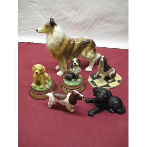 193 - Cooper Craft model of a collie H19cm, Beswick spaniel, Border Fine Arts spaniel and three other dog ... 