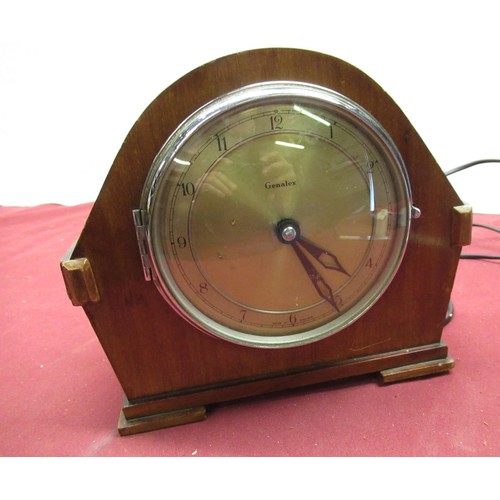 167 - Mid-century Genalex electric mantle clock with circular Roman dial in arched top case, Serial no. 37... 