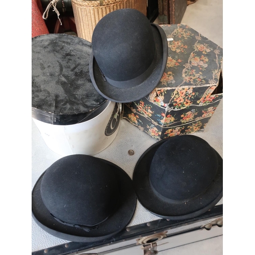 677 - Jackson's satin finish bowler hat, Fox & Sons rose berry   all fur bowler hat and a Dunne & Co bowle... 