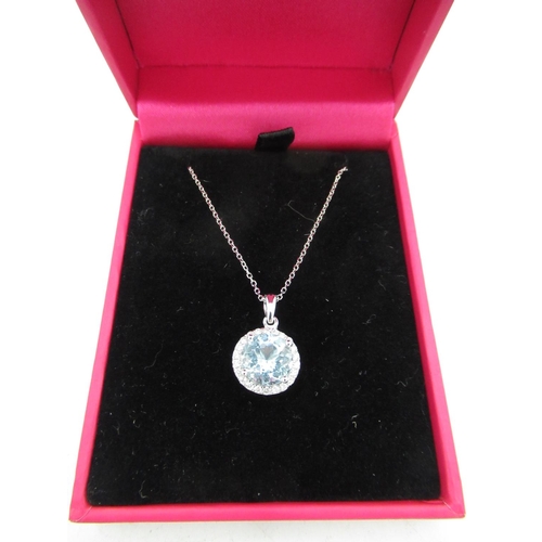 723 - 18ct white gold and aquamarine and diamond pendant necklace of 2 carats approx