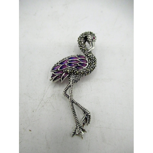 731 - Silver plique-a-jour brooch/pendant in the form of a flamingo stamped 925
