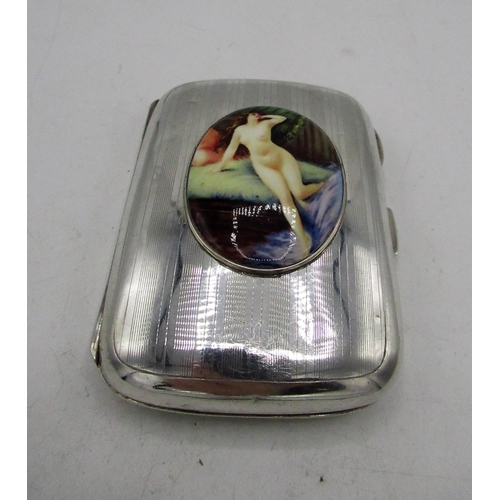 738 - Silver and enamel case depicting nude woman