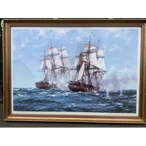 757 - Montague Dawson (After): 'The Action between Java and Constitution December 1812' colour print pu. F... 