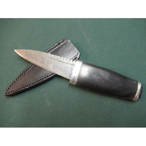 92 - Sgian-Dubh type knife with 3 1/4 inch damascus blade with modern silver hallmarked mounts and polish... 