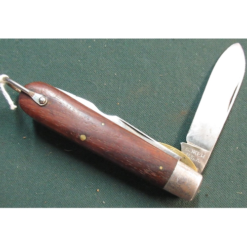 99 - Boker USA twin bladed pocket knife with polished wood grips and lanyard ring