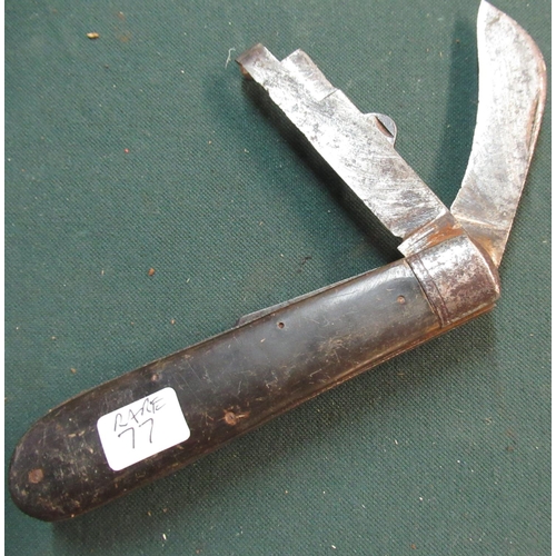 108 - Rare C19th three bladed pocket pruning knife, with semi curved blade, standard short blade and tree ... 