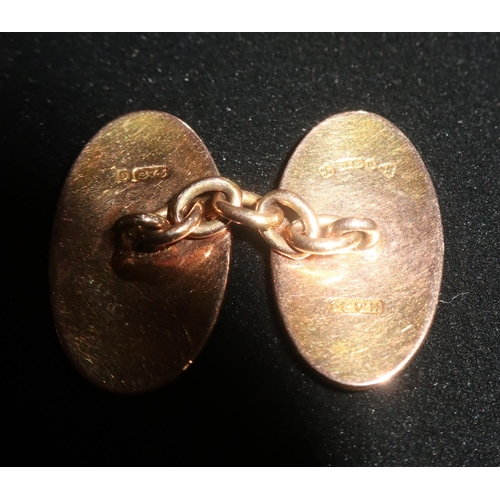 58 - Pair of Hallmarked 9ct rose gold cufflinks stamped 375 Newcastle, 1923 three hallmarked collar studs... 