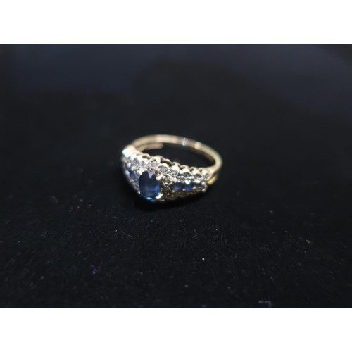 3 - 9ct gold Diamond and blue sapphire ring stamped 375 Size M, 2.6g