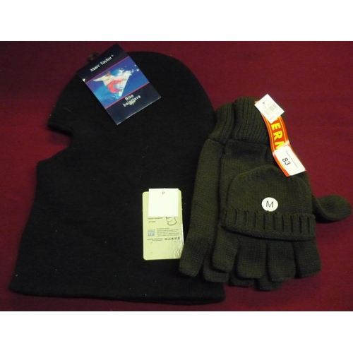 83 - Mark Taylor bike balaclava and a set of woolen shooter mittens size M