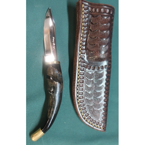 88 - Harry Boden skinning knife with horn handle and brass pummel, Blade L3