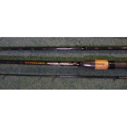 Two fishing rods, one 12ft proton carp fishing rod Sunridge and 13ft Shimano  Hyperloop Match 390FA
