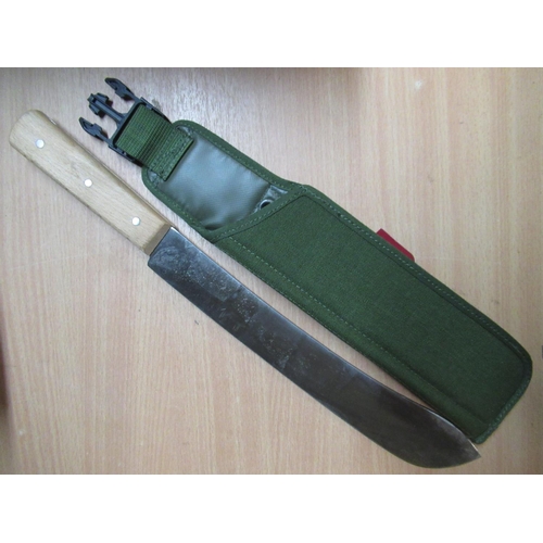 115 - Butcher's knife by Taylor's Eyewitness, with wooden handle, in military sheath, L17