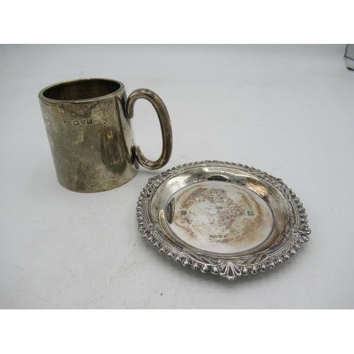 76 - Hallmarked Sterling silver dish Birmingham, 1972 and a small christening cup Chester, 1911-1916 gros... 