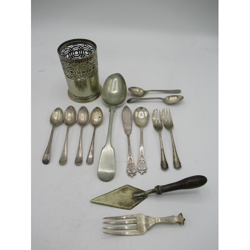 77 - Collection of hallmarked sterling silver teaspoons, three hallmarked sterling silver forks, other ha... 