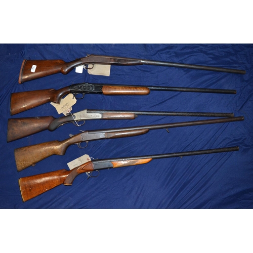 739 - Five 12B single barrel shotguns, including Harrington & Richardson serial no. 136420, Astra serial n... 