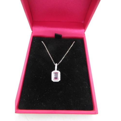 81 - 18ct gold white gold pink sapphire and diamond pendant necklace of 90 points