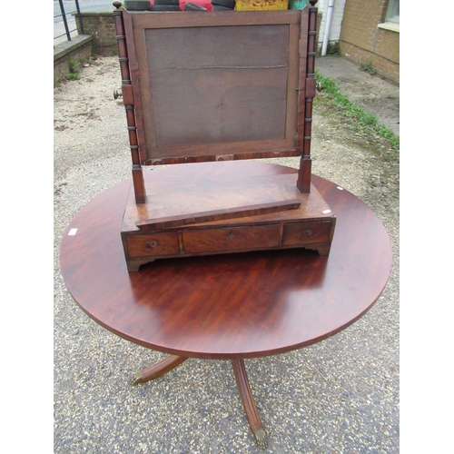677 - Regency mahogany toilet mirror with rectangular plate and three drawer base (AF),  and a Regency sty... 