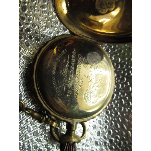 93 - Liga, Swiss. Brass full hunter keyless 4 pin set pocket watch, two Ingersoll pocket watches, Gunmeta... 