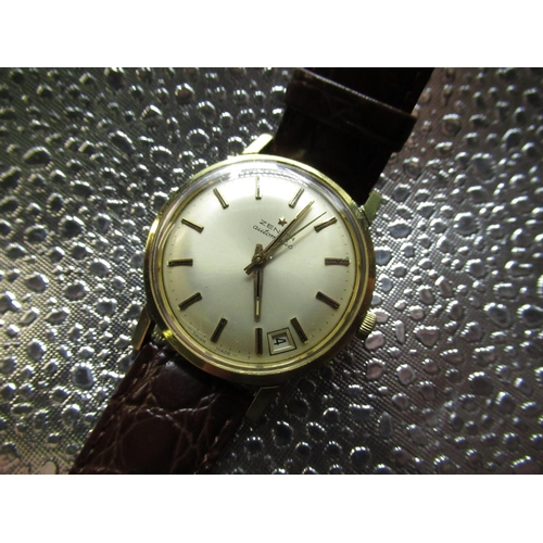 99 - Zenith automatic wristwatch with date, gold plated case on brown leather strap, screw off stainless ... 