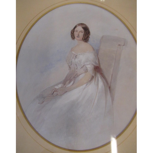 103 - Late C19th watercolour portrait of a young lady in oval mount, an engraving after J S Prout 