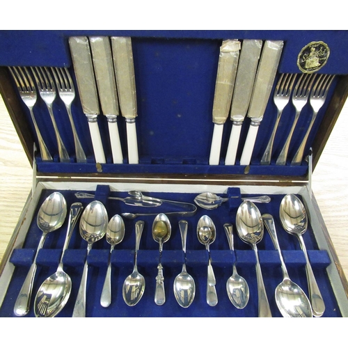 108 - Cased Sheffield plated canteen of cutlery, cased set of silver plated tea knives and a cased set of ... 