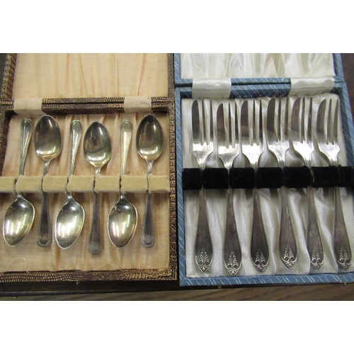 108 - Cased Sheffield plated canteen of cutlery, cased set of silver plated tea knives and a cased set of ... 