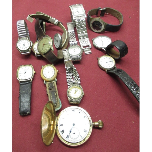 115 - Elgin rolled gold Hunter pocket watch, Ogival 1950's mechanical wristwatch, and eleven Red Herring a... 