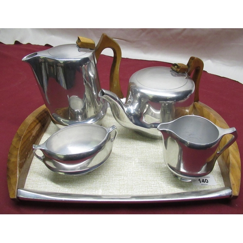 140 - Five piece Piquot Ware aluminium tea set with tray