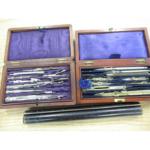 145 - Mahogany cased drawing set stamped 